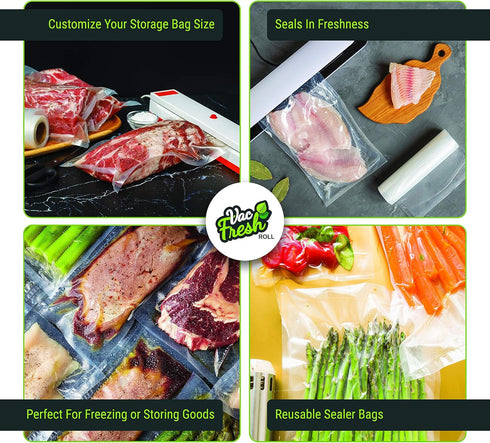 Vac Fresh Food Vacuum Sealer Rolls, 11" x 50', 3.5mil Embossed Food Storage Bags