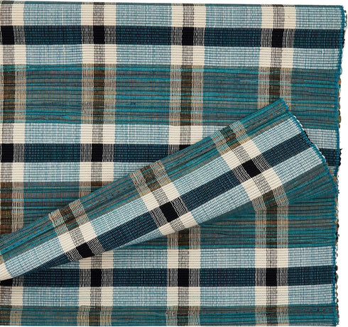 SARO LIFESTYLE Kalama Collection Plaid Woven Table Runner, 14" x 72", Turquoise Water Hyacinth
