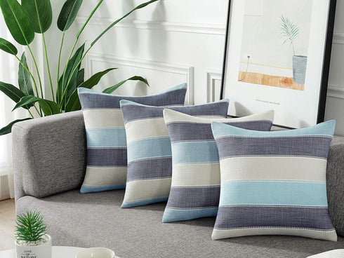 AmHoo Pack of 2 Farmhouse Stripe Check Throw Pillow Covers, Cotton Linen Decorative Pillowcases for Couch 20x20Inch