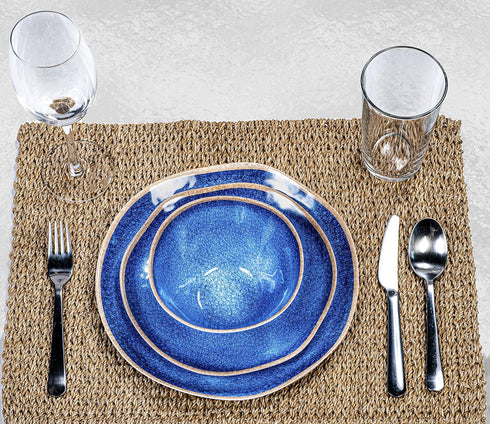 Prepara 12 Piece Melamine Dinnerware Set in Blue Ceramic