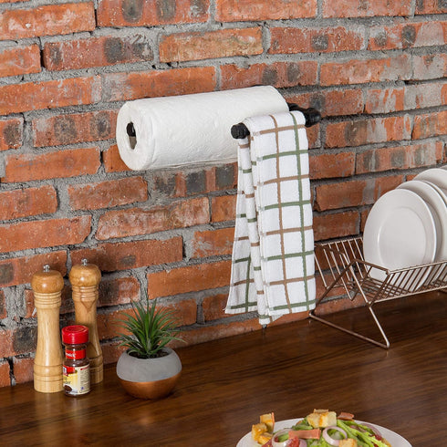 MyGift Wall-Mounted Paper Towel Holder Under Cabinet Hanging Dish Towel Rack and Paper Towel Dispenser with Industrial
