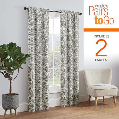 PAIRS TO GO Brockwell Decorative Window Treatment Rod Pocket Curtains - Double Panel, 28" x 84", Charcoal