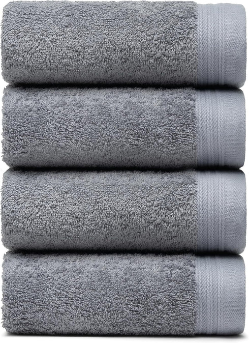 Premium Towel Set of 4 Hand Towels, 18" x 30", Dark Grey, 100% Cotton, Ultra Soft & Absorbent