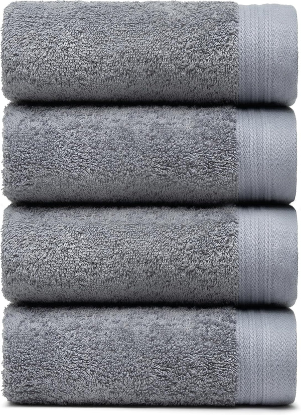 Premium Towel Set of 4 Hand Towels, 18" x 30", Dark Grey, 100% Cotton, Ultra Soft & Absorbent