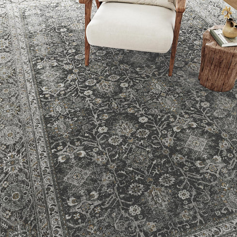 Black Grey Entryway Rug 2x3, Vintage Indoor Kitchen Washable Door Mat, Tribal Distressed Accent Throw Rug