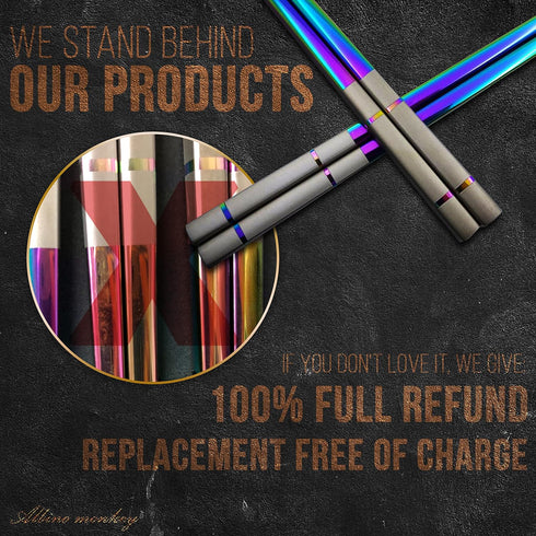 Reusable Chopsticks, Extra Long 9", 5 Pairs per Pack, Food-Safe Stainless Steel, Holographic Design
