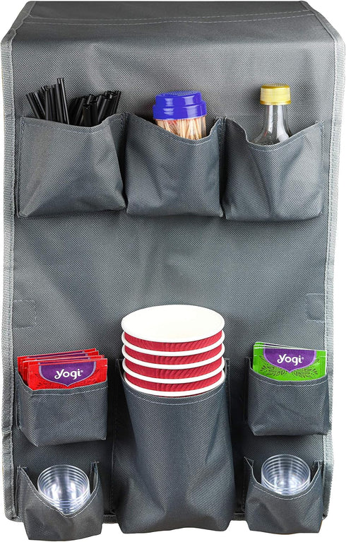 Classic Design Double Over the Fridge Caddy Organizer, 11 Pocket Storage for Dorm and Office, Flatware Organizer, Gray