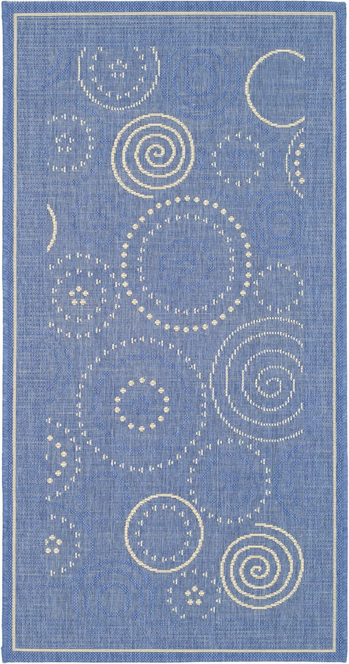SAFAVIEH Courtyard Collection Accent Rug - 2' x 3'7", Blue & Natural, Washable, Indoor/Outdoor, Ideal for High Traffic