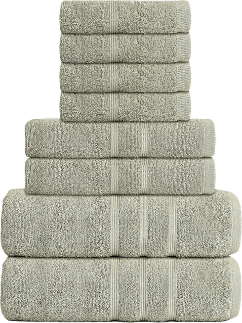 GREEN LIFESTYLE Luxury 8 Piece Cotton Towel Set - Soft Absorbent Bath