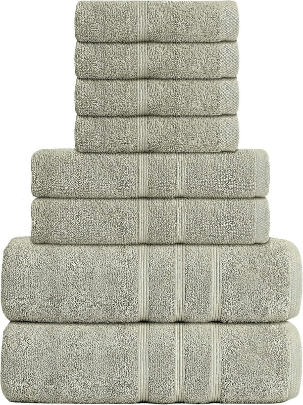 GREEN LIFESTYLE Luxury 8 Piece Cotton Towel Set - Soft Absorbent Bath