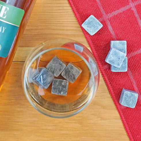 Marble Whiskey Stones - Natural Reusable Chilling Rocks for Whiskey & Bourbon, Silver Finish