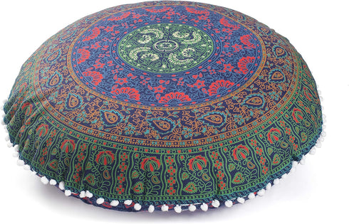 32" Popular Handicrafts Floor Pillow Cushion Cover - Large Round Hippie Printed Pouf Shams- Meditation Seating Ottoman