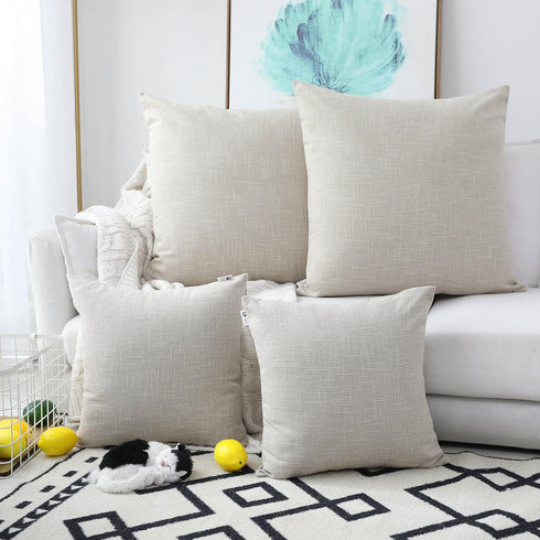 Kevin Textile Supersoft Linen Cushion Covers, Set of 2 Square Throw Pillows for Couch, 50x50 cm, Light Beige