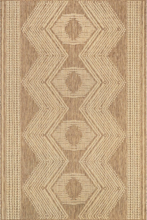 nuLOOM 2' x 3' Outdoor Tribal Geometric Area Rug, Light Brown, Stain Resistant, Weather Resistant, High Traffic
