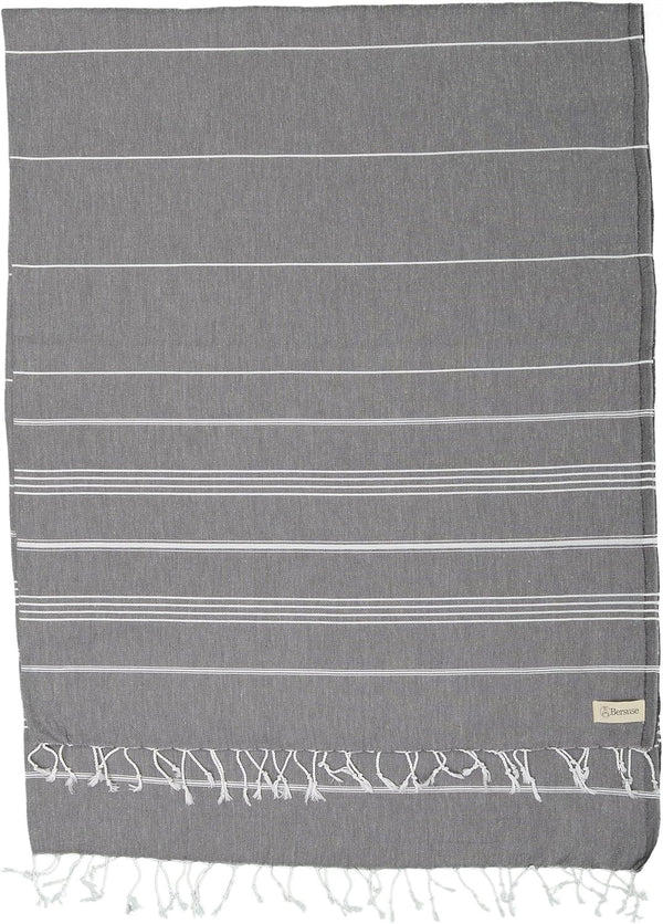 Bersuse Towels Anatolia XL Beach Blanket Throw Blanket, 100% Cotton, 61x82 Inches, Anthracite