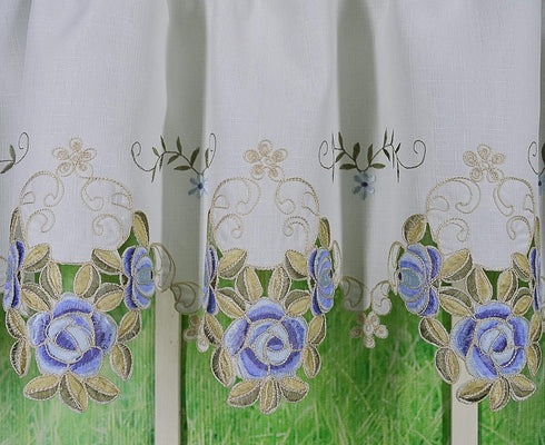 Today's Curtain Verona Reverse Embroidery Tier - 36", White/Blue, 60" W x 36" L