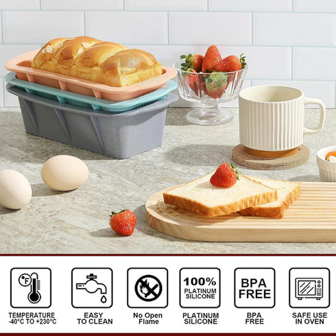 3PCS Silicone Bread Loaf Pan, Non-Stick Easy Release Pans for Baking, Great for Homemade Bread, Cakes, Brownies.