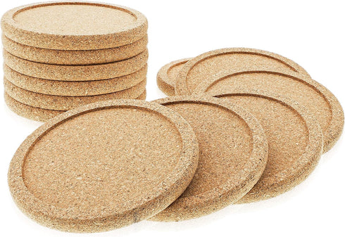 12 Set Cork Coasters with Lip for Drinks, 4 Inch Thick Rustic Saucer with Metal Holder, Heat & Water Resistant