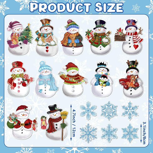 Christmas Reflective Car Magnets Decoration 18Pcs, Magnetic Xmas Snowman Snowflake Car Decoration Refrigerator Magnetic Stickers, Holiday Garage Magnet Decal for Christmas Decor (Snowman)