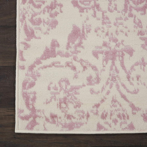 2'3'' 7'3'' (2x7) Nourison Home Jubilant Damask Ivory/Pink x Area-Rug, Easy-Cleaning, Non Shedding, Bed Room, Living