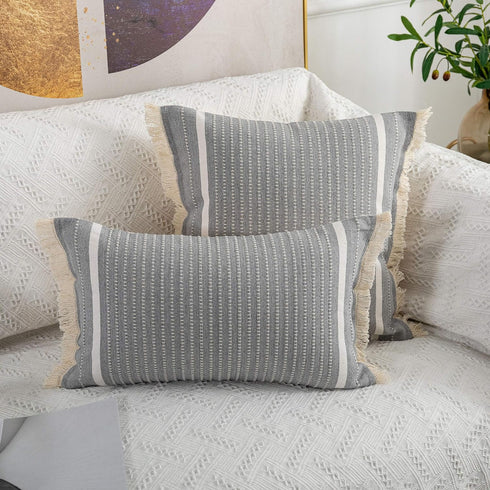 12 20 Inches, OJIA Modern Throw Pillow Cover with Tassels, Decorative Liana Fringe Accent Cushion Case, Farmhouse Woven