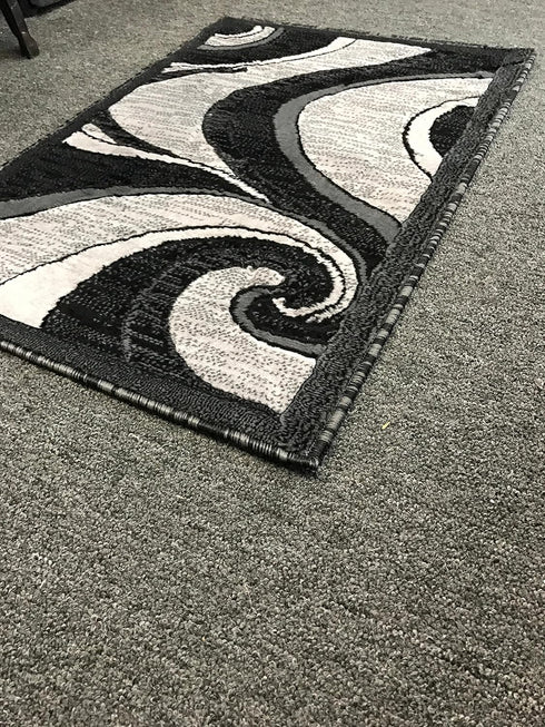 Modern Contemporary Door Mat Rug - Grey & Black Silver Design, 2 Feet X 3 Feet