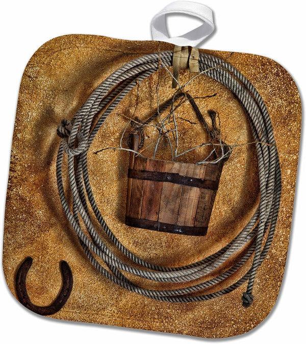 3D Rose USA-California-Bishop Western Decor in A Rustic Cabin Pot Holder, 8 x 8
