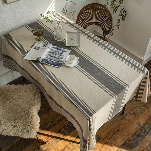 ArtBud 55" 102" (8-10 Burlap Cotton Linen Table Clothes Farmhouse Tablecloth Striped Picnic Table Cover Heavy Fabric