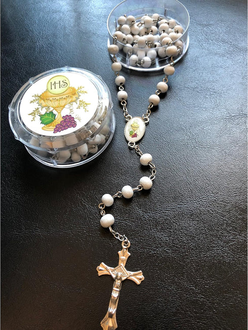 YRP Teens 12 pcs White Scented Wooden Rosaries for First Communion Party Favors Recuerdos Rosario