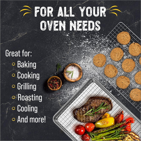 Checkered Chef Baking Sheets for Oven, Quarter Sheet Pan with Stainless Steel Wire Rack, Easy Clean Cookie Sheets,