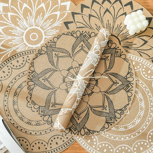 CcHhyyt Set 6 of Boho PVC Round Placemats for Dining Table Mandala Table Mats Washable Heat Resistant Placemats Retro