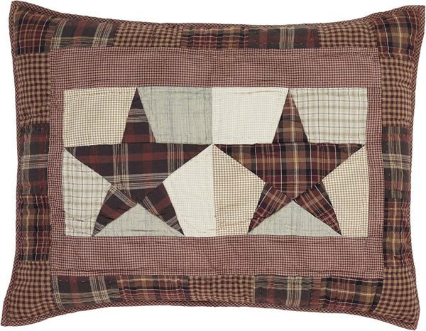 VHC Brands Abilene Star Standard Sham - 21x27 Country Patchwork Design in Burgundy