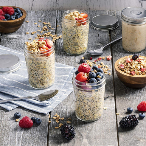 Glass Regular Mouth Mason Jars, 12 Pack, 8 Ounce Jars with Silver Metal Airtight Lids for Food Storage