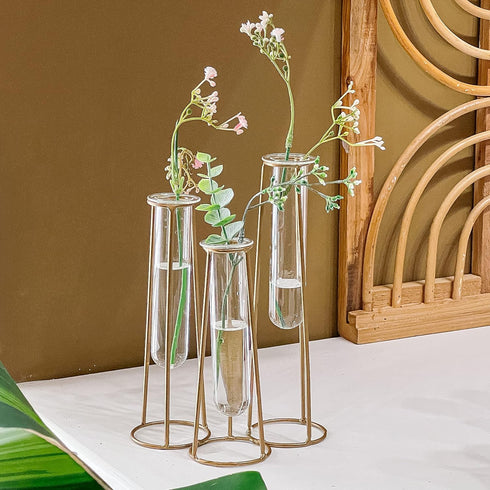 3 Propagation Station Terrariums with Gold Metal Stand - Kate Aspen Glass Test Tube Planters for Indoor Plant, Air