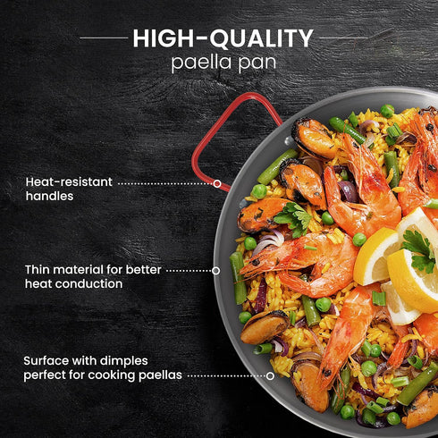 Machika Skillet Pan, Carbon Steel Paella Pan for Cooking, Perfect for Outdoors, Camping, 10 Servings, 17 In