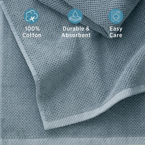 6 Pack 600 100% Welhome Franklin Premium Hand Towels Popcorn Textured Dusty Blue Bathroom Towels Hotel & Spa Towels