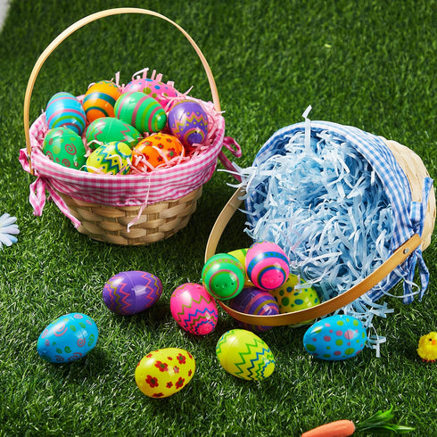 4 4 Supplies(9" 8") JOYIN Pcs Easter Bamboo Baskets Gift Woven Baskets with Handles and Colors Grass Paper Shreds