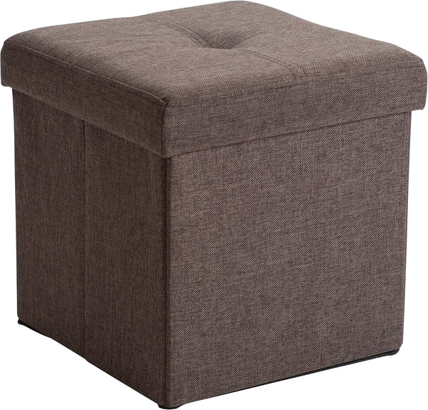 Simplify Faux Linen Folding Storage Ottoman | Single | Collapsible | Tufted