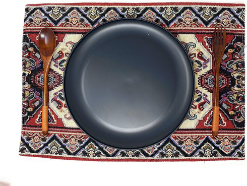 DaDa Bedding Majestic Red Kilim Rug Placemats - Set of 4 Cotton Kitchen Mats, Royal Persian Design - 13” x 19”