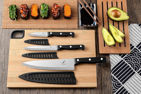 Kitchen Knife Set, 3-Pcs with Sheath, 8 Inch Chef Knife, 4.5 Inch Utility Knife, 4 Inch Paring Knife, Stainless Steel