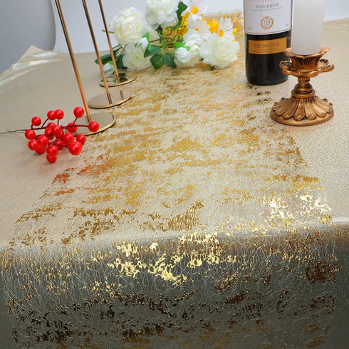 2 11"x108", Snowkingdom Pieces Gold Table Runner, Sequin Glitter Foil Metallic Thin Mesh Runner Roll Gold Table