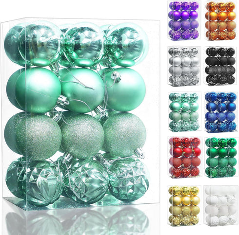 Lulu Home Christmas Ball Ornaments, 24 Ct 2.36" Pre-Strung Hanging Decorations, Shatterproof Plastic Balls (Light Green)