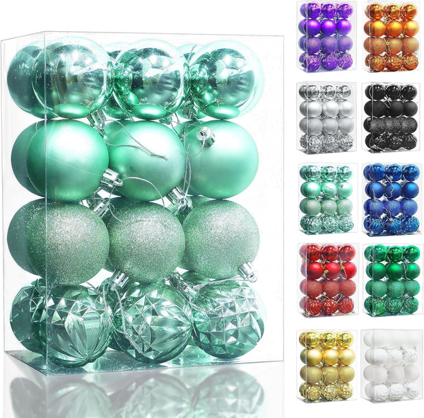 Lulu Home Christmas Ball Ornaments, 24 Ct 2.36" Pre-Strung Hanging Decorations, Shatterproof Plastic Balls (Light Green)
