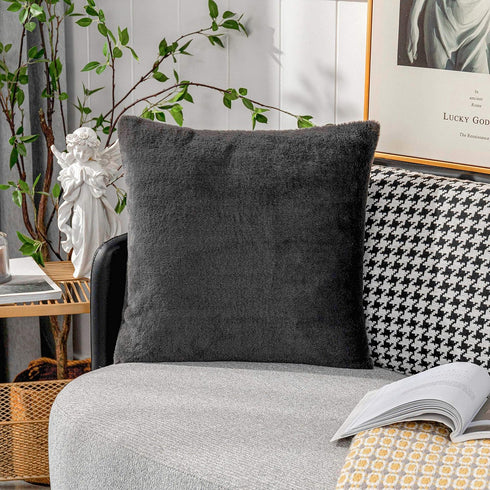 Home Brilliant 26x26 Pillow Cover, Decorative Supersoft Euro Sham Faux Fur Pillow Covers for Couch, Dark Grey