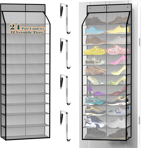 Kotkn 24-Pair Over Door Shoe Organizer for Family & Kids, Double Sided |