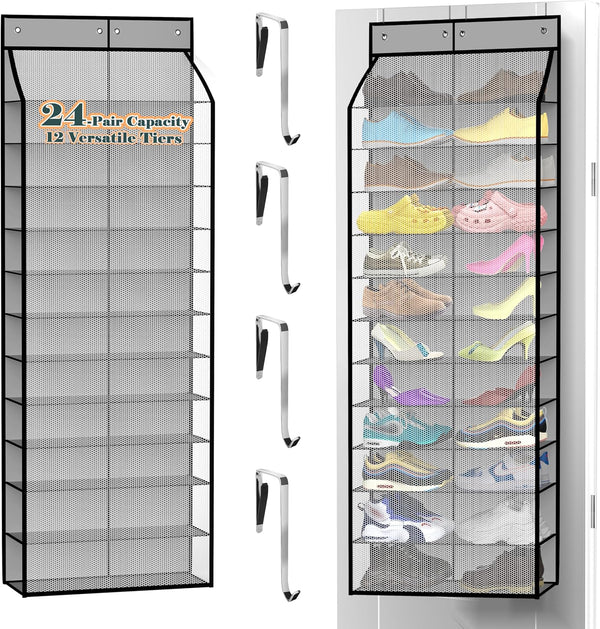Kotkn 24-Pair Over Door Shoe Organizer for Family & Kids, Double Sided |