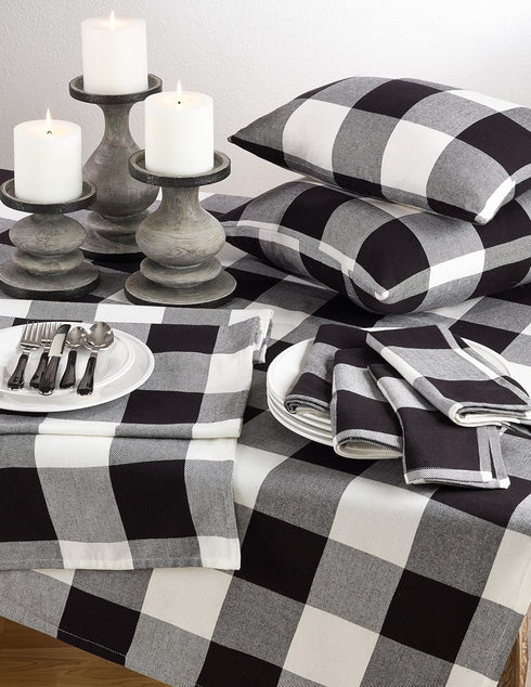 SARO LIFESTYLE Birmingham Collection Cotton Table Runner, Buffalo Plaid Design, 16" x 90", Black