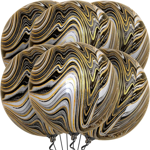 KatchOn Big Black and Gold Marble Balloons, 22 Inch, Pack of 6 for Golden Anniversary, Birthday Decor