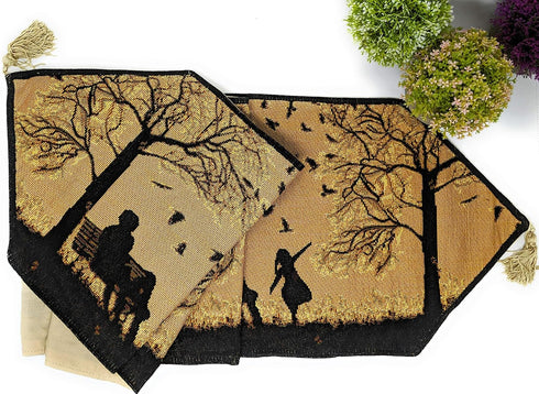 DaDa Bedding Rustic Fall Orange Tan Tapestry Table Runner - Autumn Families Vibe Decor, 13" x 90