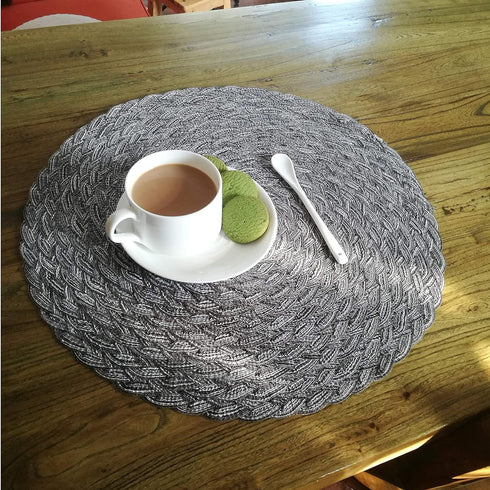 Topotdor Round Placemats, Heat-Resistant Stain Resistant Anti-Skid Washable Polypropylene, Set of 4